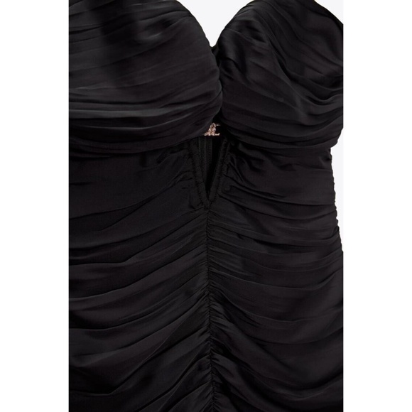 ZARA Little Black Dress Ruched Draped Rhinestone Mini Cocktail Party Small - Picture 12 of 16